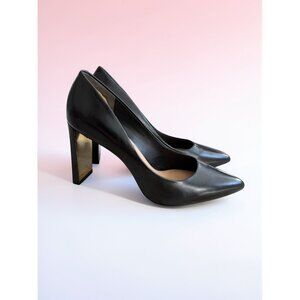 DONNA KARAN Criss Black Leather Signature Heels Size 8